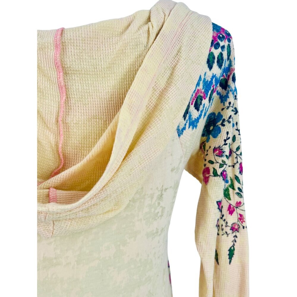 Vintage Free People Floral Boho Pullover Burnout Henley Hoodie Long Sleeve Top - Picture 10 of 16